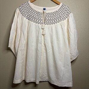 NWT Old Navy Cream Peasant Tunic with Navy Smocked Yoke Puffed Sleeves size 4X